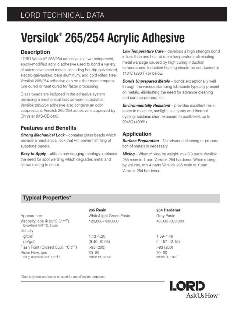 DS3544_Versilok265-254 | PDF | Epoxy | Adhesive