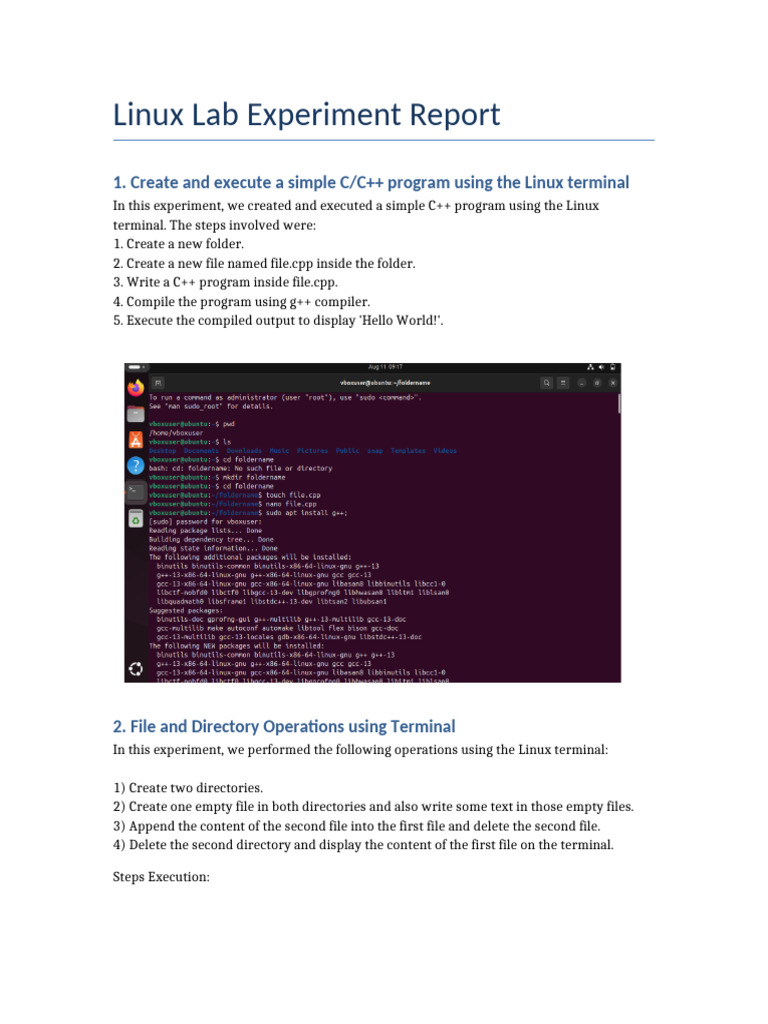 Linux Lab Experiment Report | PDF