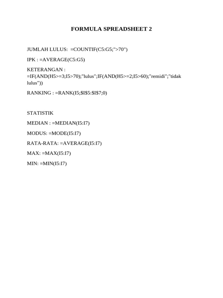 Formula Spreadsheet 2 | PDF