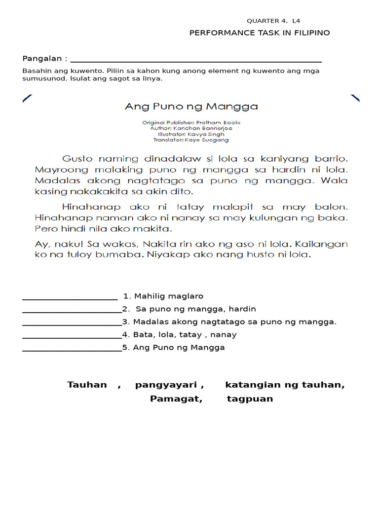 Performance Task in Filipino- q4,l4 | PDF