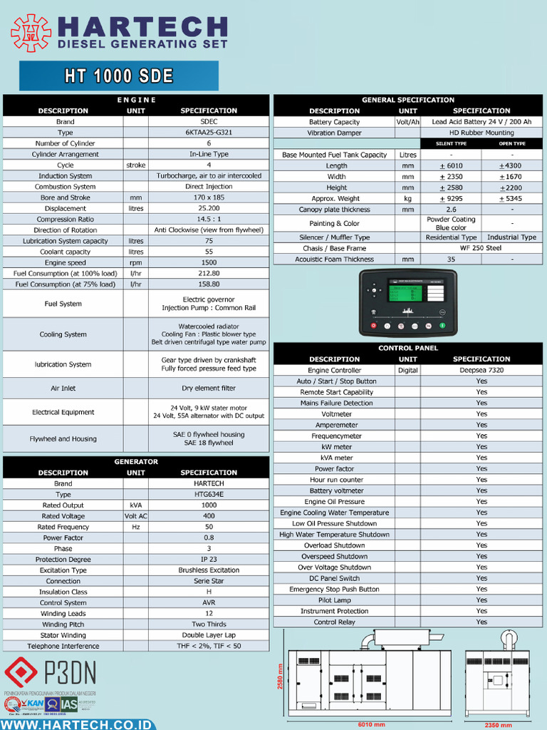 Generator Set Hartech HT 1000 SDE | PDF