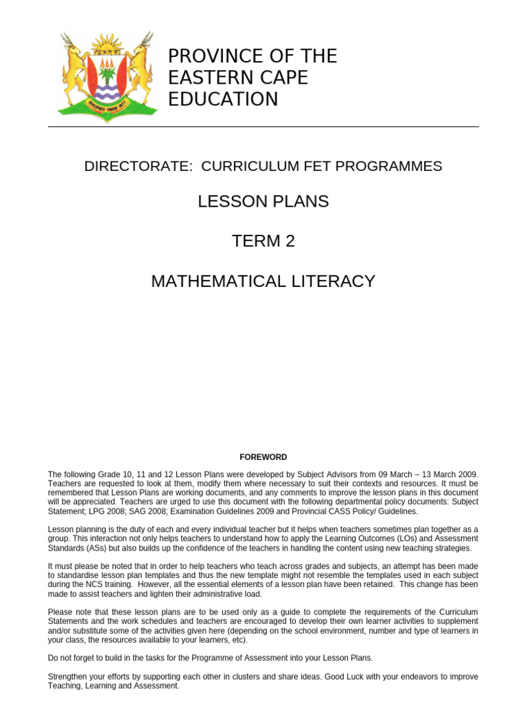 LESSON PLAN maths lit grades 11 Term2 | PDF | Statistics | Data