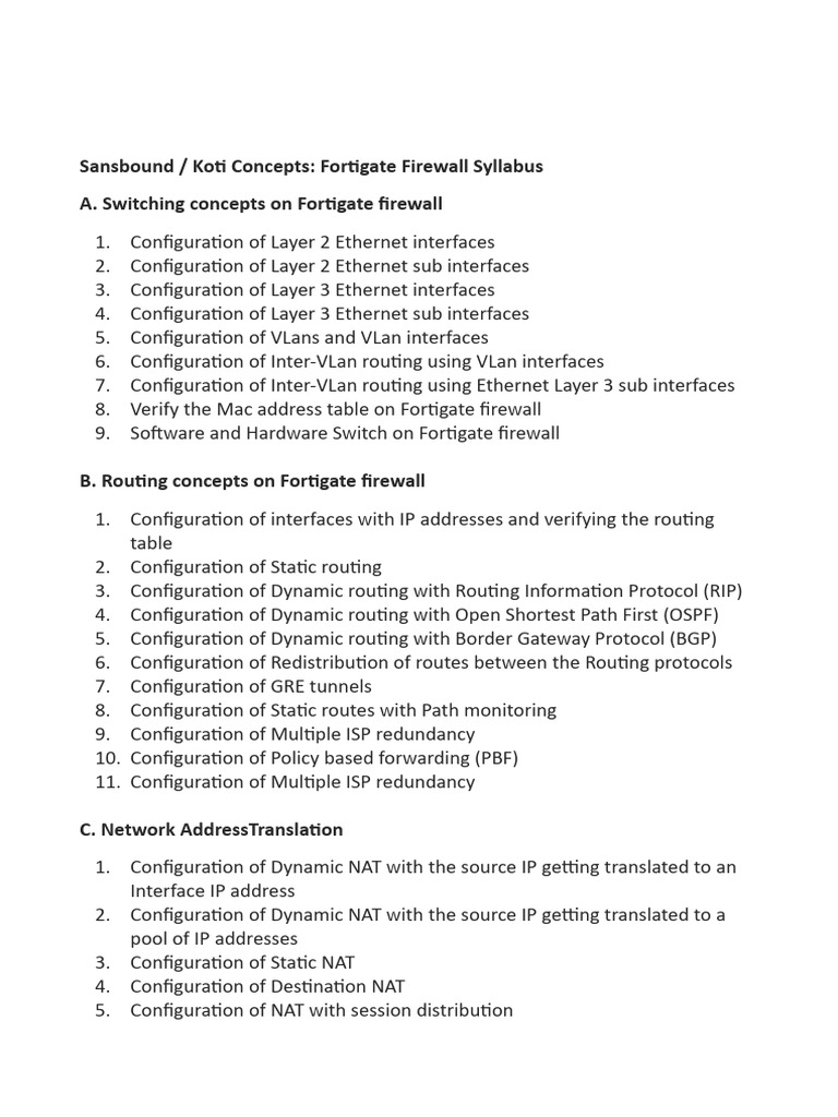 Fortigate Firewall Syllabus | PDF | Virtual Private Network | Computer ...