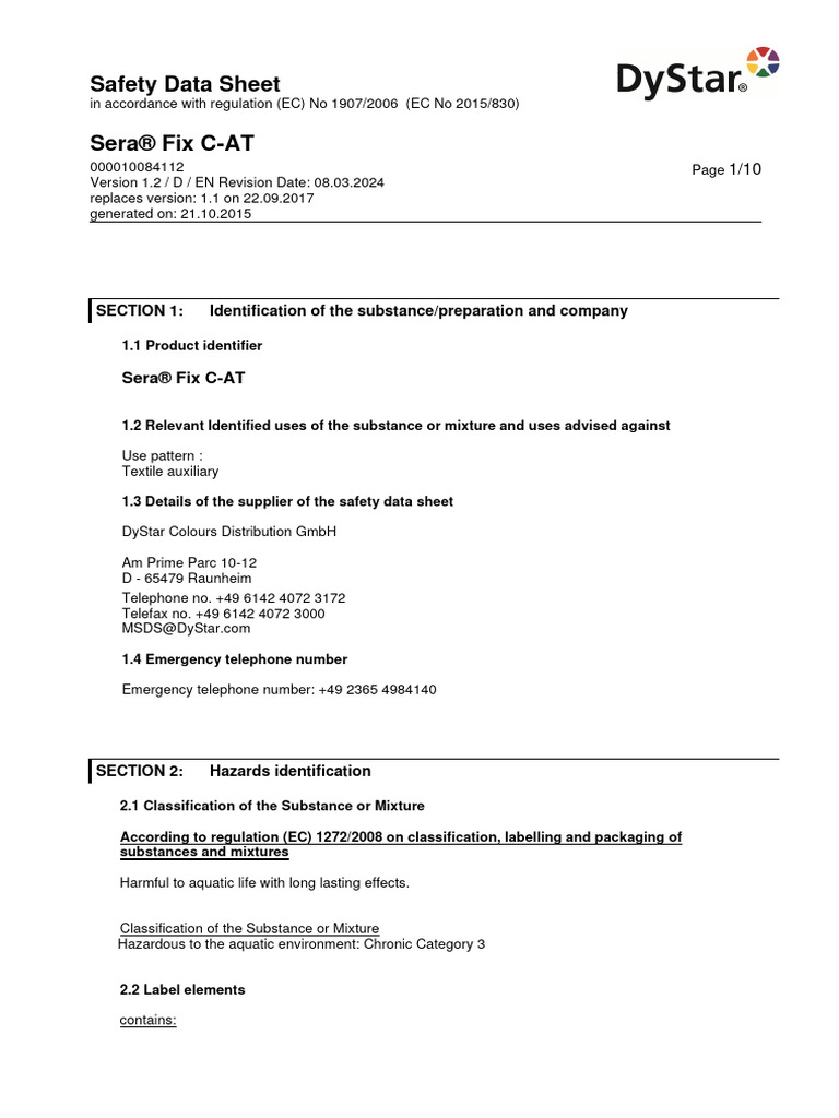 37.Sera Fix C-At Msds | PDF | Toxicity | Dangerous Goods