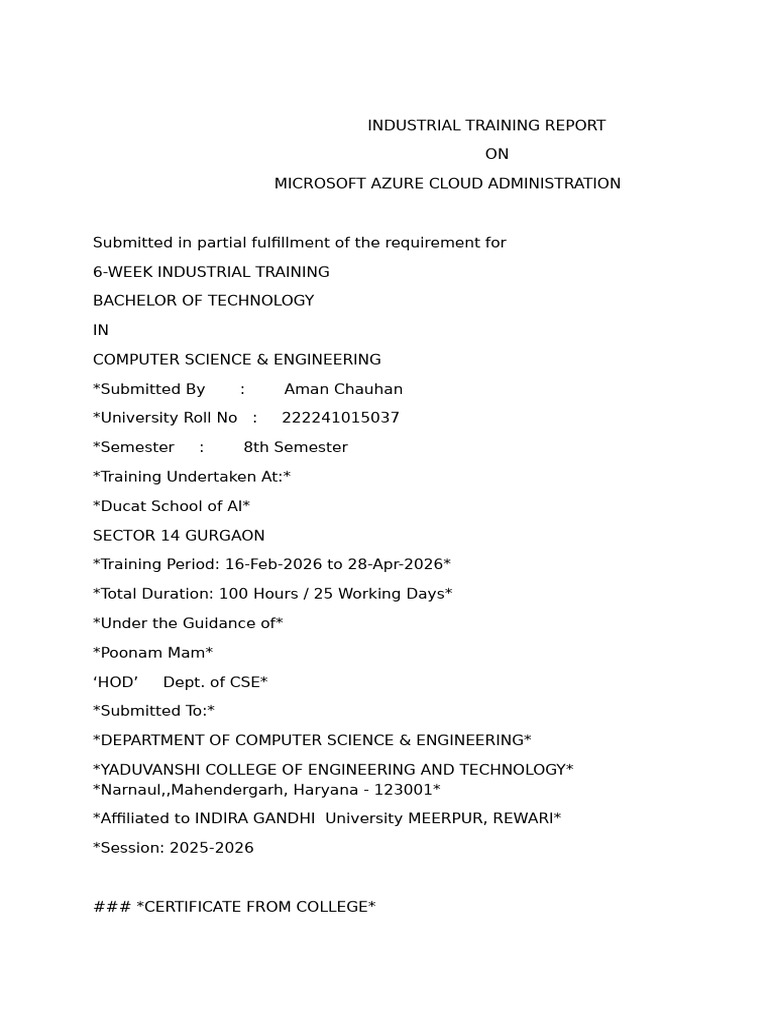 Training Report PDF | PDF | Microsoft Azure | Cloud Computing