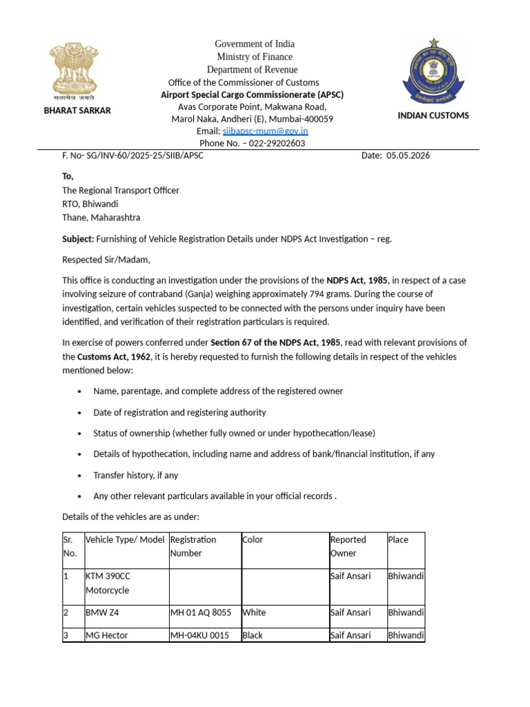 Letter To Rto | PDF