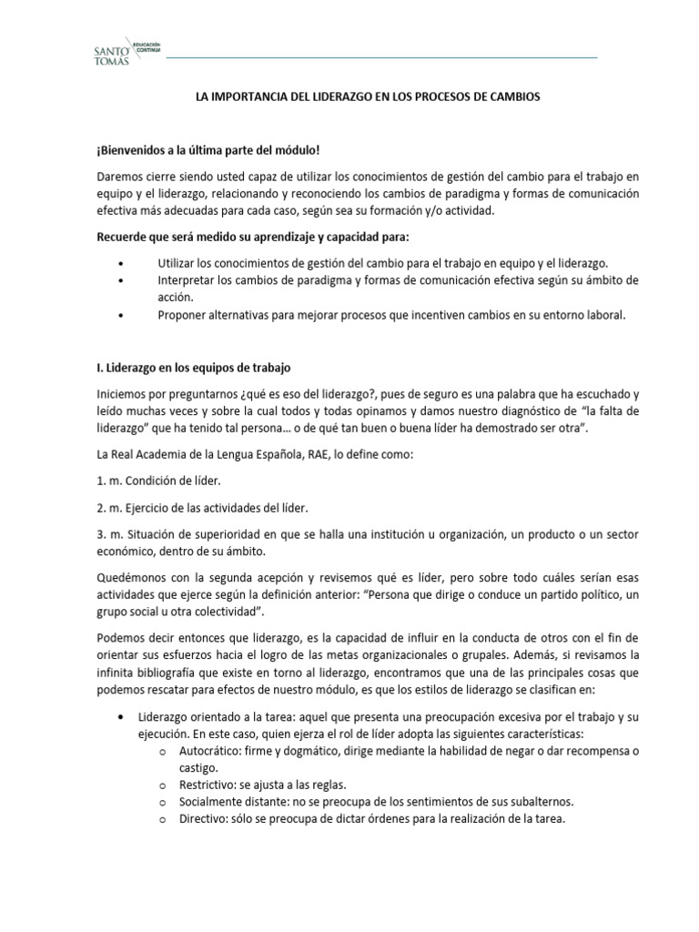 M4DO_ La Importancia Del Liderazgo en Los Procesos de Cambios | PDF ...