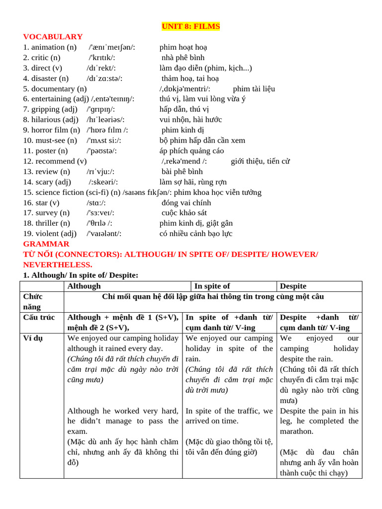 Thuvienhoclieu.com Bai Tap Bo Tro Tieng Anh 7 Global Unit 8 FILMS | PDF