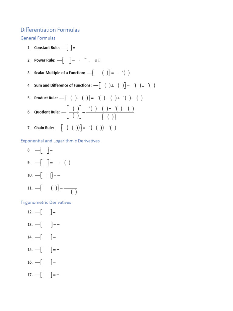 Differentiation Formulas | PDF | Derivative | Real Analysis