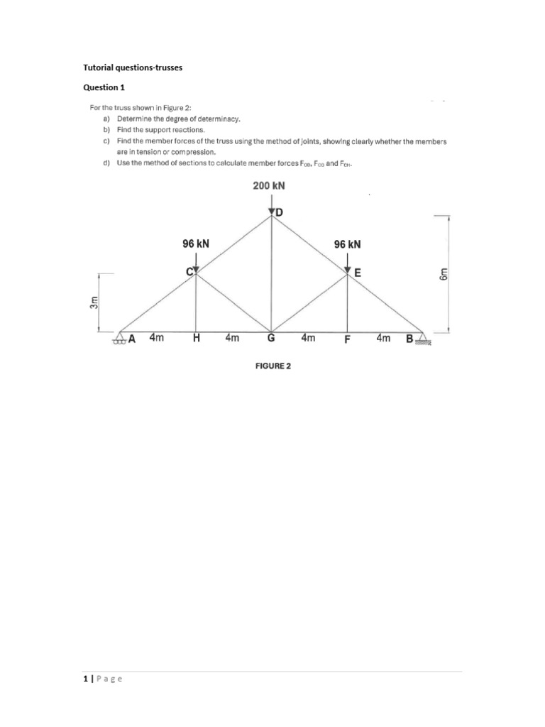 Tutorial Questions Trusses | PDF