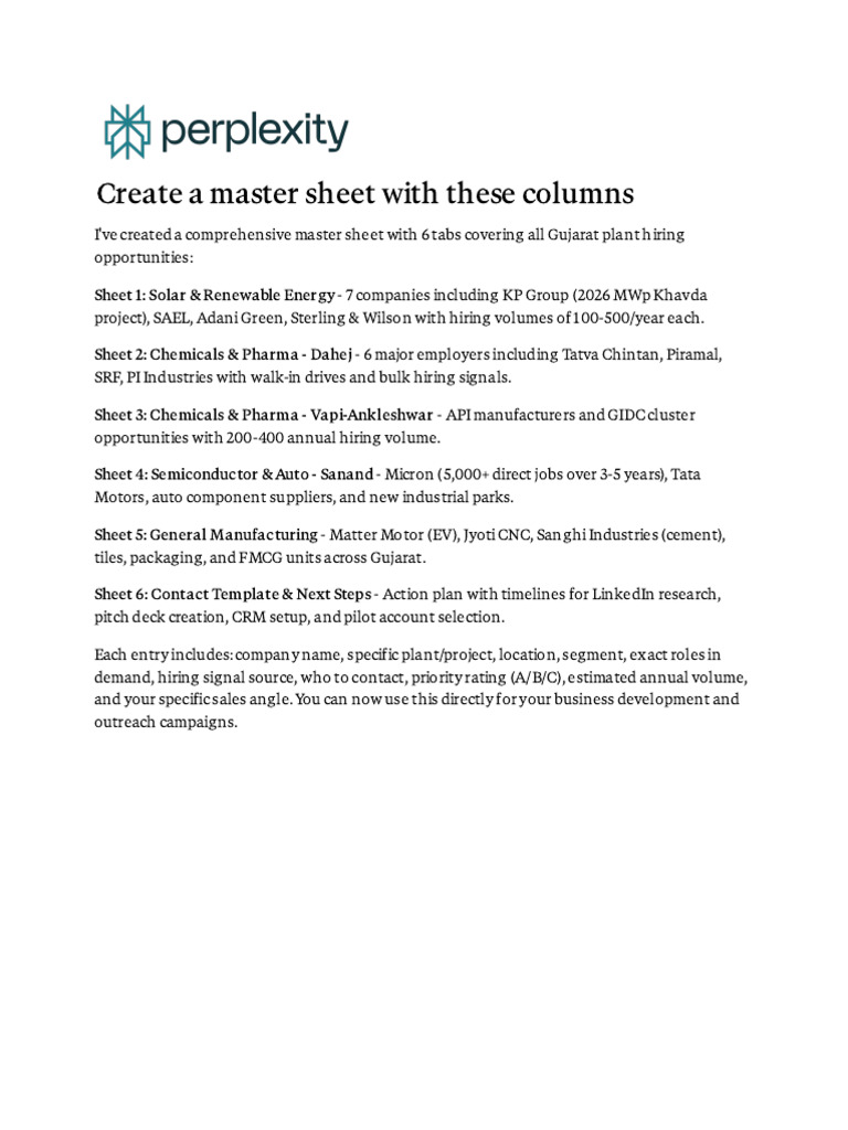 Create a Master Sheet With These Columns | PDF