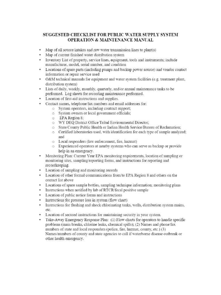 Operation & Maintenance Checklist and Tasks - Om_checklisttasks | PDF