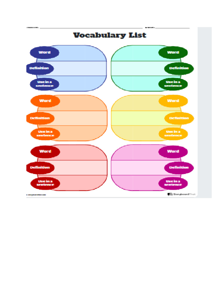 Vocabulary Sheet | PDF