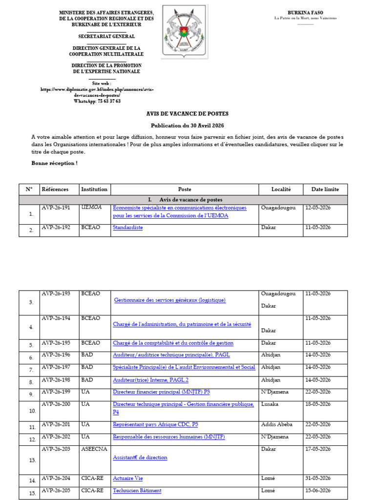Dpen Fiche Avp 30 Avril 2026 - 064609 | PDF | Programme des Nations ...