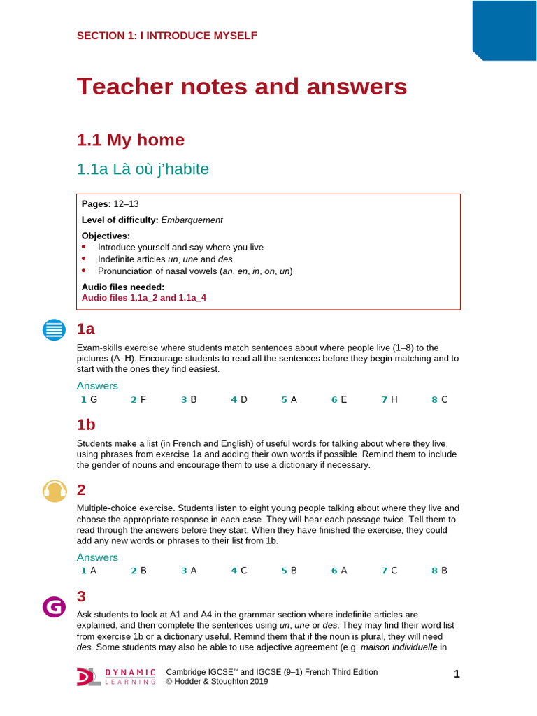 Section 1 Teacher Notes and Answers | PDF | English Language | Human ...