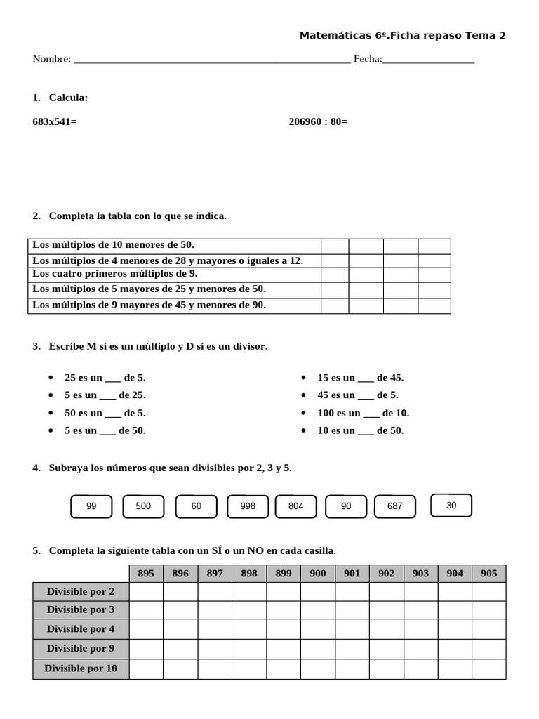 Ficha Repaso Tema 2 | PDF