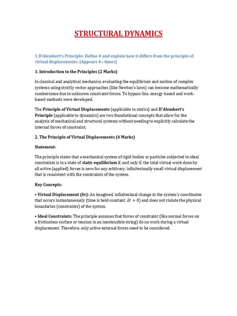 Structural Dynamics Notes Notes | PDF | Lagrangian Mechanics | Force