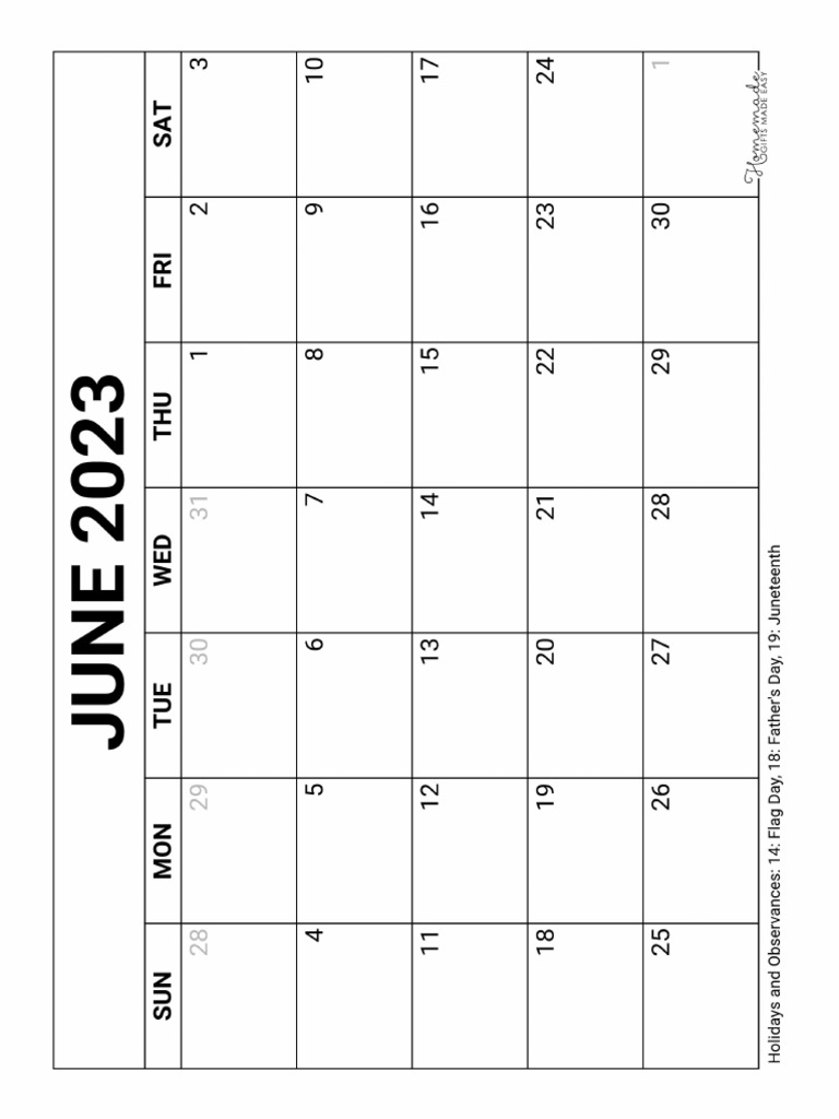 June Calendar 2023 Printable Blank | PDF