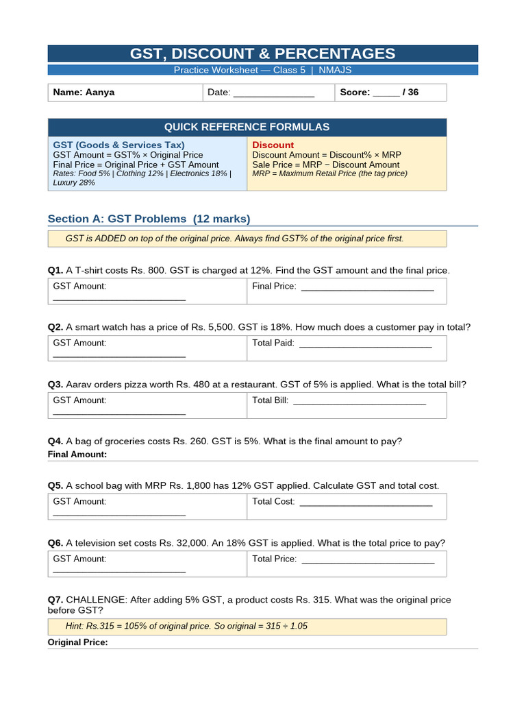 Doc1 GST Discount Worksheet | PDF | Value Added Tax | Prices