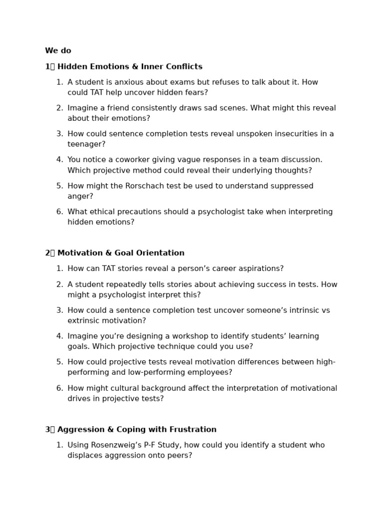 Projective Techniques Questions | PDF | Motivation | Motivational