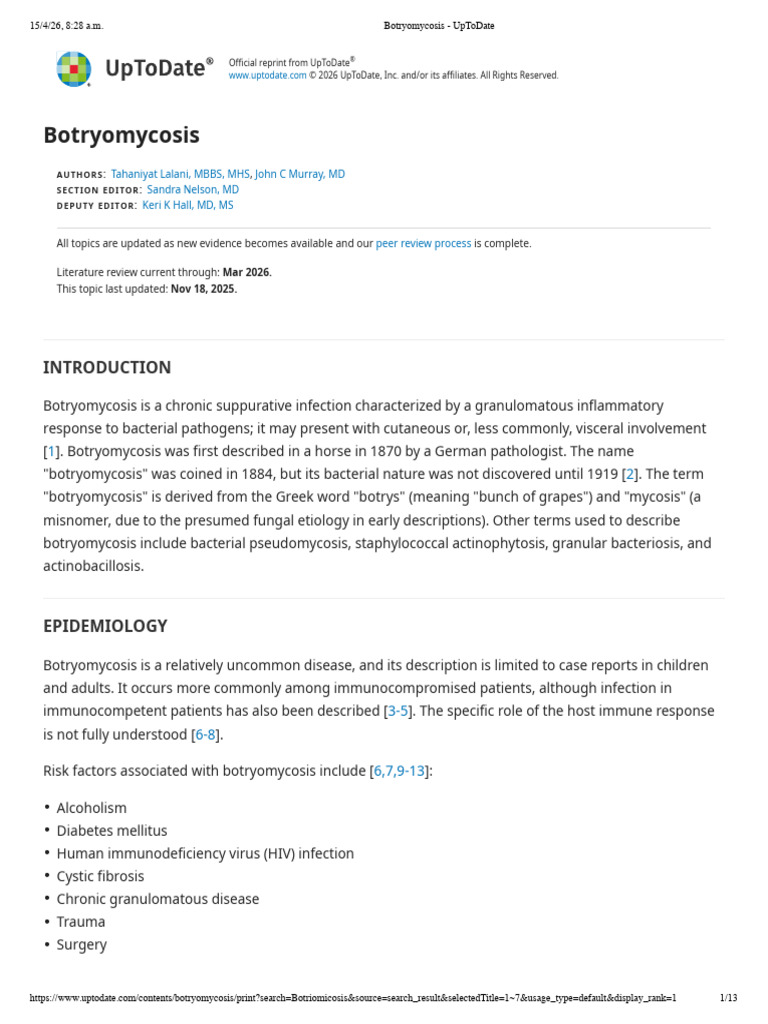 Botryomycosis - UpToDate | PDF | Infection | Bacteria