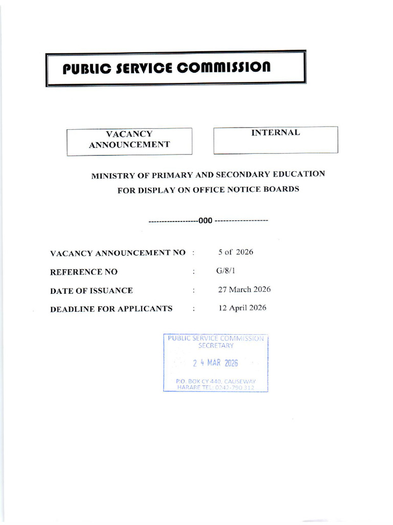 Vacancy Announcement No. 5 of 2026 | PDF