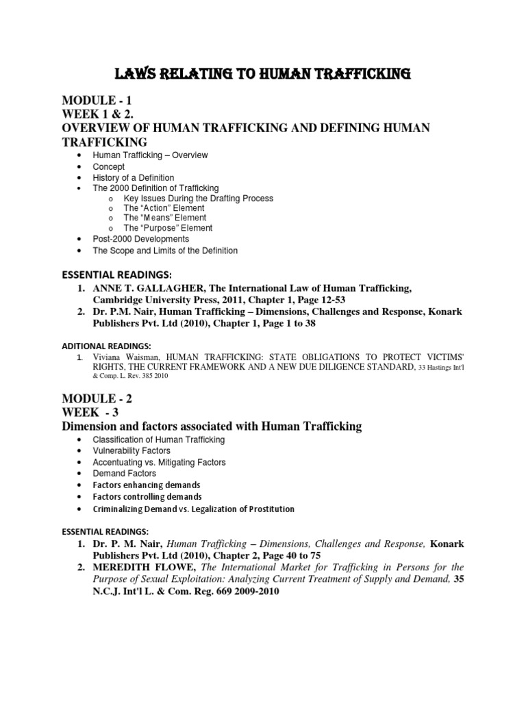 Course Outline - Laws Relating to Human Trafficking | Human Trafficking ...