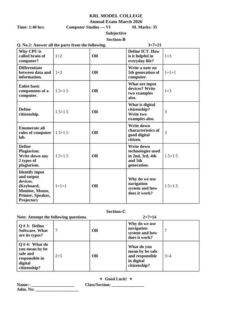 Annual Exam VI Final | PDF | Input/Output | Computing