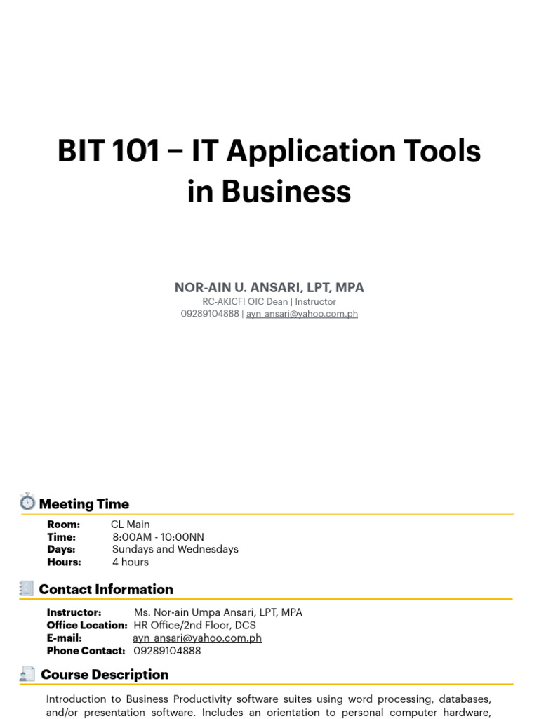 BIT 101 Introduction to MS Office | PDF