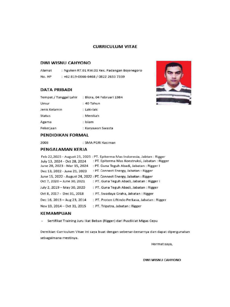 CV Baru Wisnu 2026 | PDF