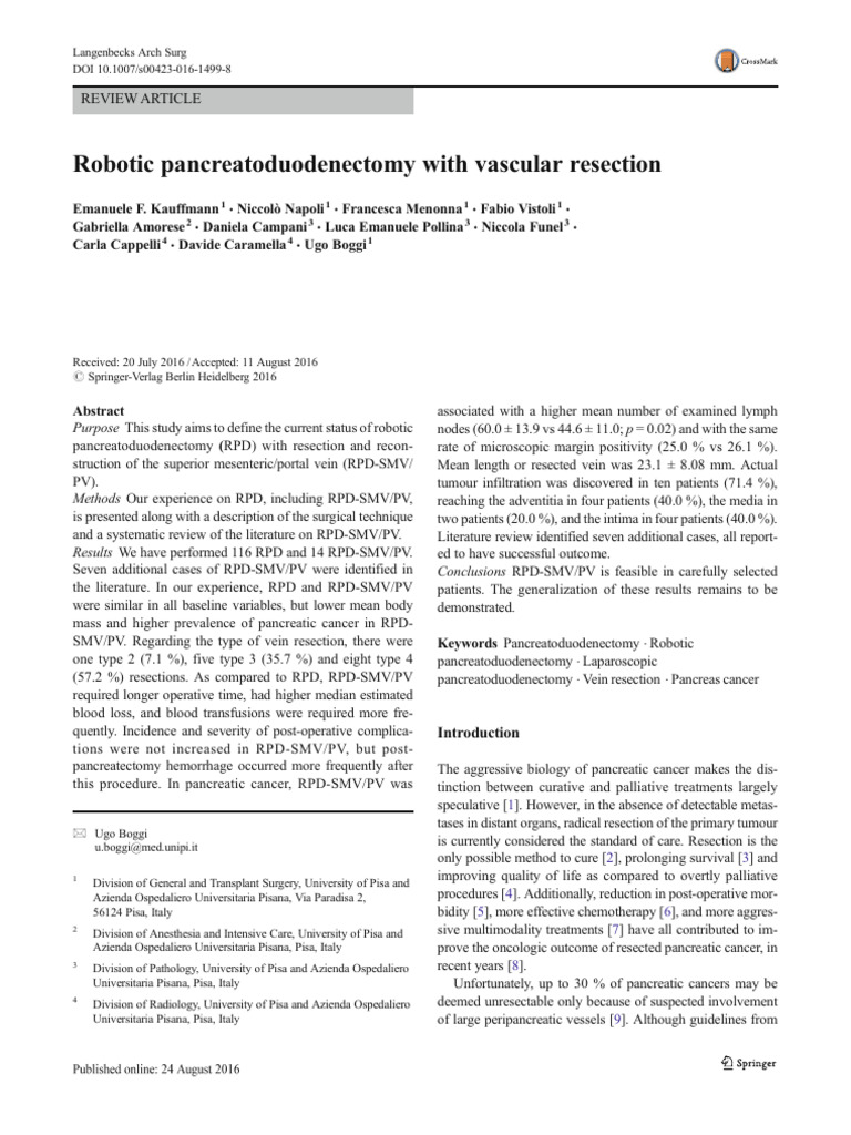 Robotic Pancreatoduodenectomy With Vascular Resection | PDF ...