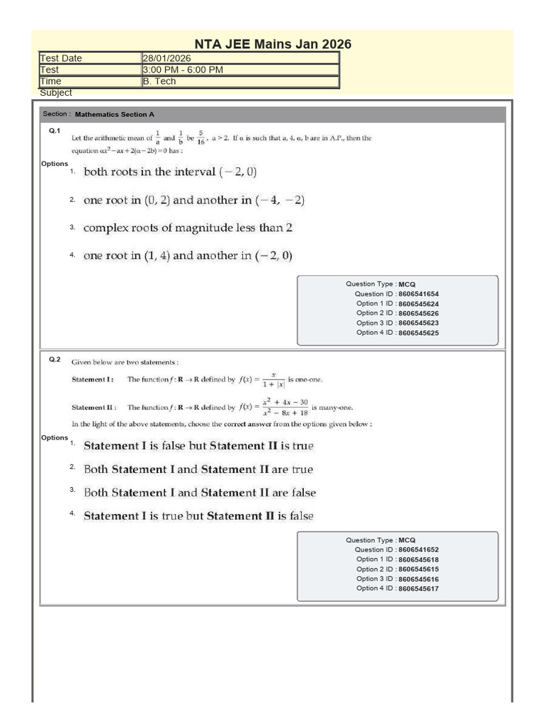 Jee Main 2026 Jan 28 Shift 2 | PDF | Chess Theory | Standardized Tests
