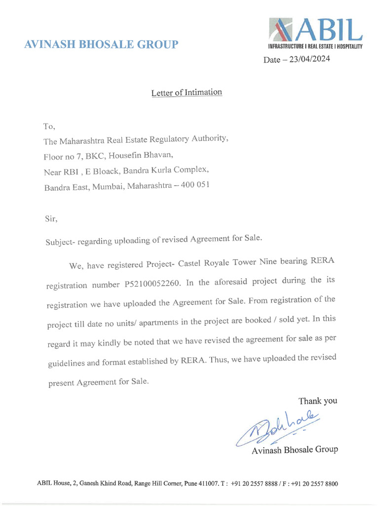 Letter of Intimation | PDF