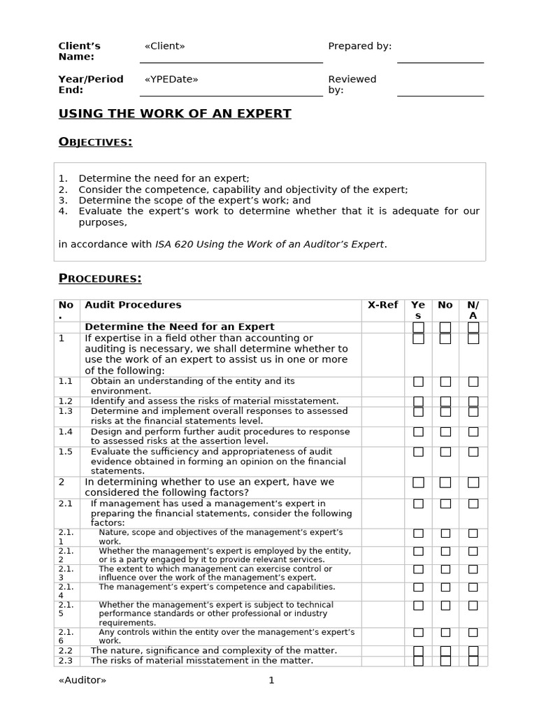 A8 Using the Work of an Expert | PDF | Audit | Business
