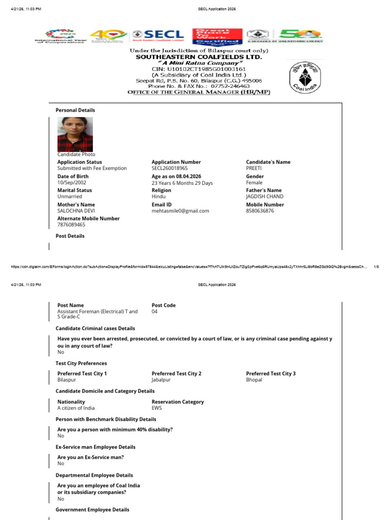 SECL Application 2026 Disi | PDF | Justice | Crime & Violence