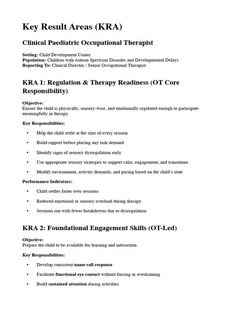 KRA OT | PDF | Occupational Therapy | Performance Indicator