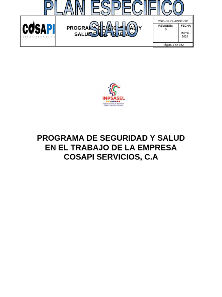 Programa de Seguridad y Salud en El Trabajo | PDF | Seguridad y salud ...