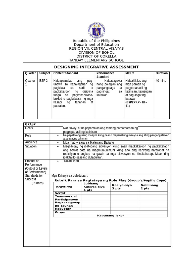CORELLA, Tanday ES Designing Integrative Assessment | PDF
