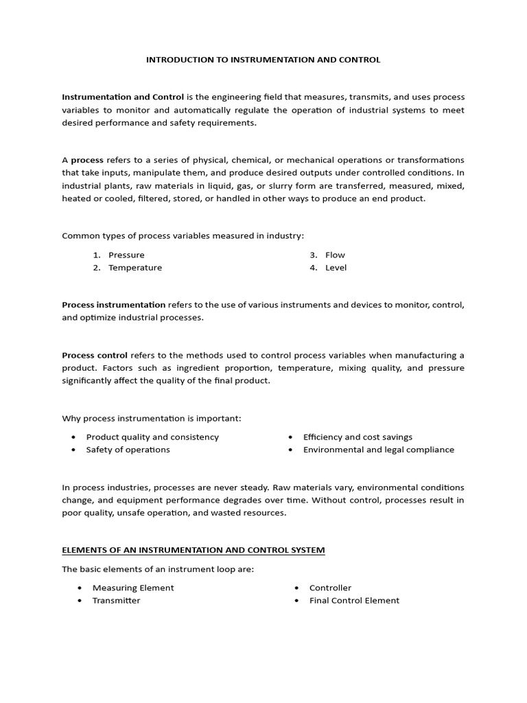 Introduction to Instrumentation and Control | PDF | Instrumentation ...