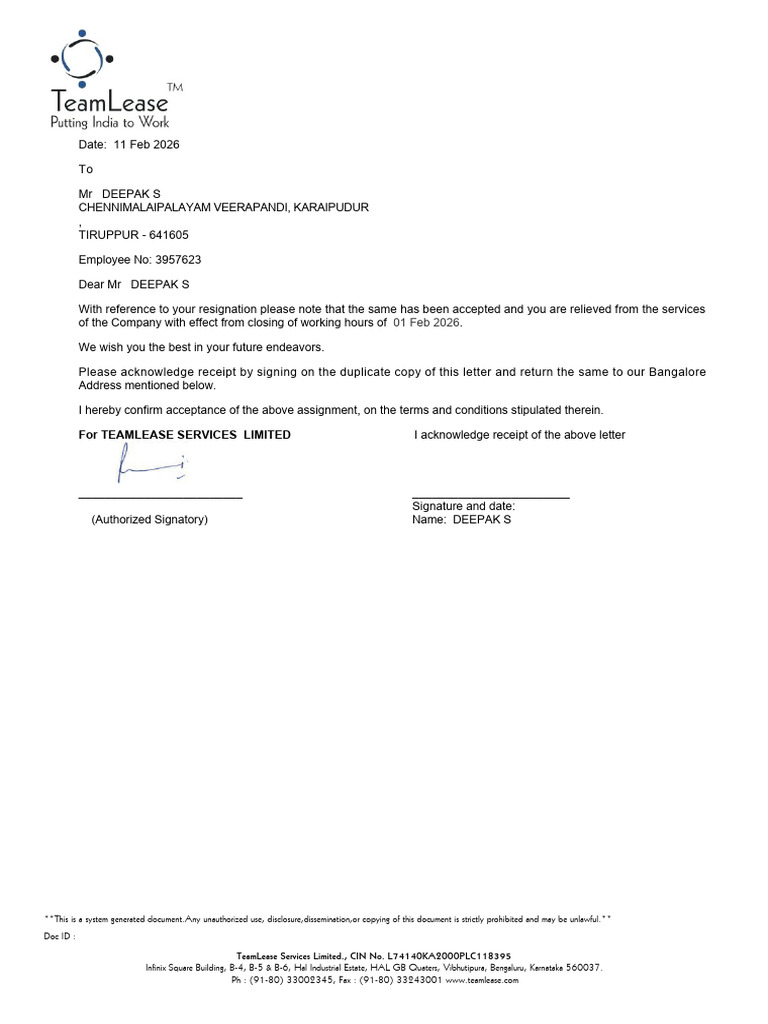 Relieving Letter | PDF