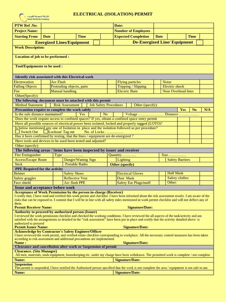 Electrical (Isolation) Permit | PDF | Working Conditions | Electricity