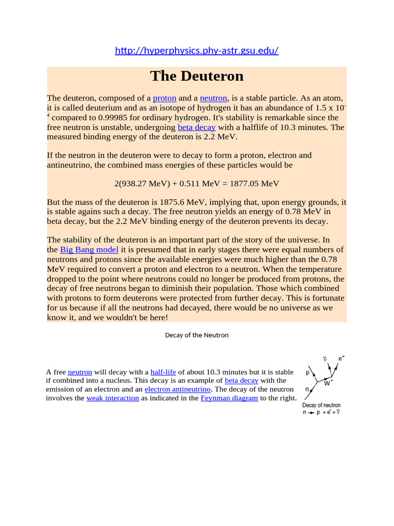 HYPERPHYSICS - Decay of the Neutron | PDF | Neutrino | Neutron