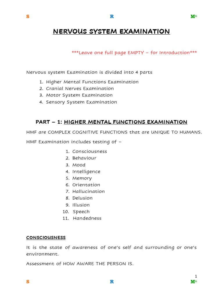 SRMn's NS Examination | PDF | Anatomical Terms Of Motion | Speech