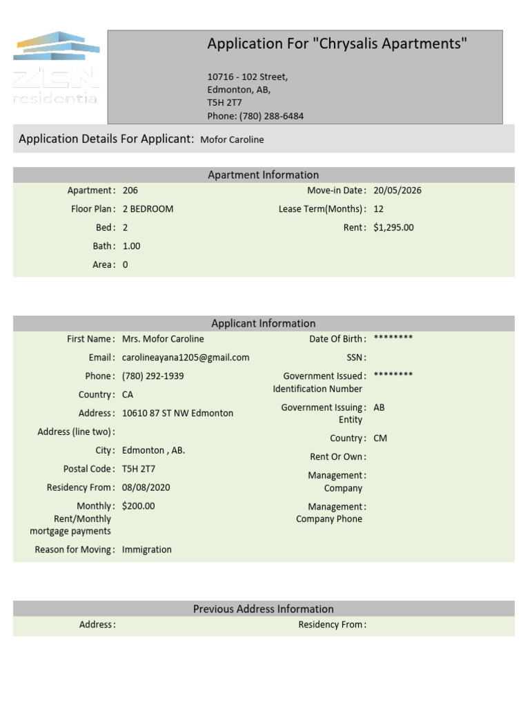 RENTCafe Printable Application | PDF
