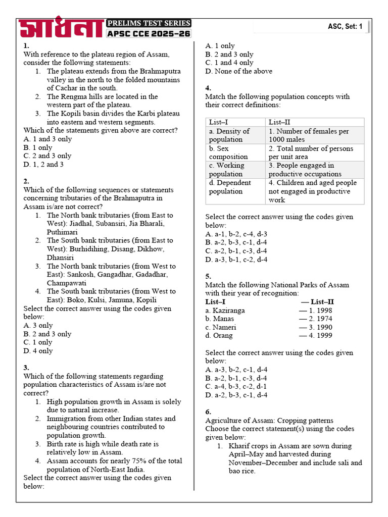 Download Question Paper PDF_ Assam-Centric Test-1 | PDF