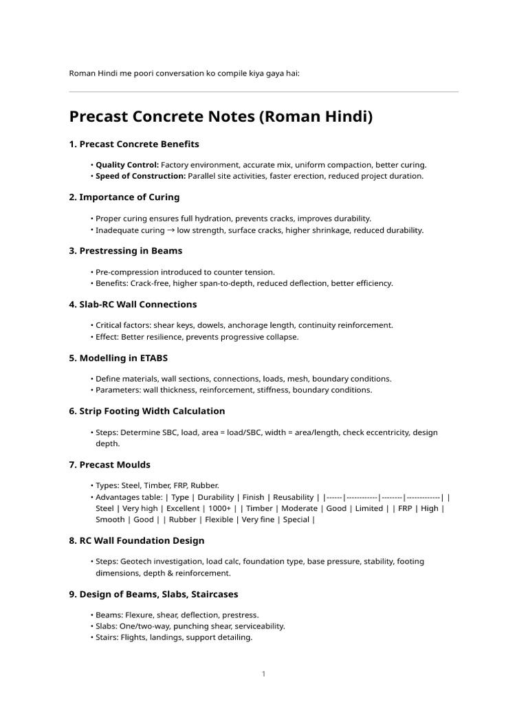 Precast Concrete Notes Roman | PDF | Precast Concrete | Concrete