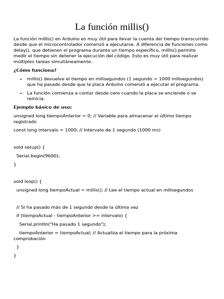 La función millis | PDF | Informática | Ingeniería Informática
