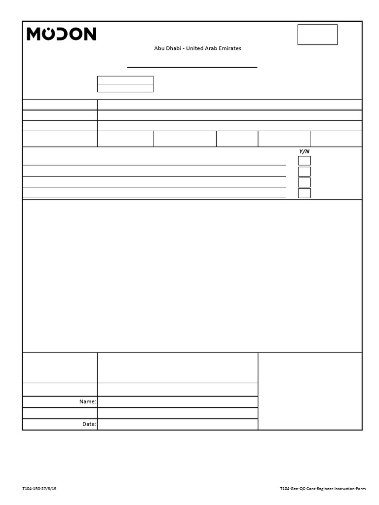 T104 Gen QC EI Engineer Instruction Form | PDF