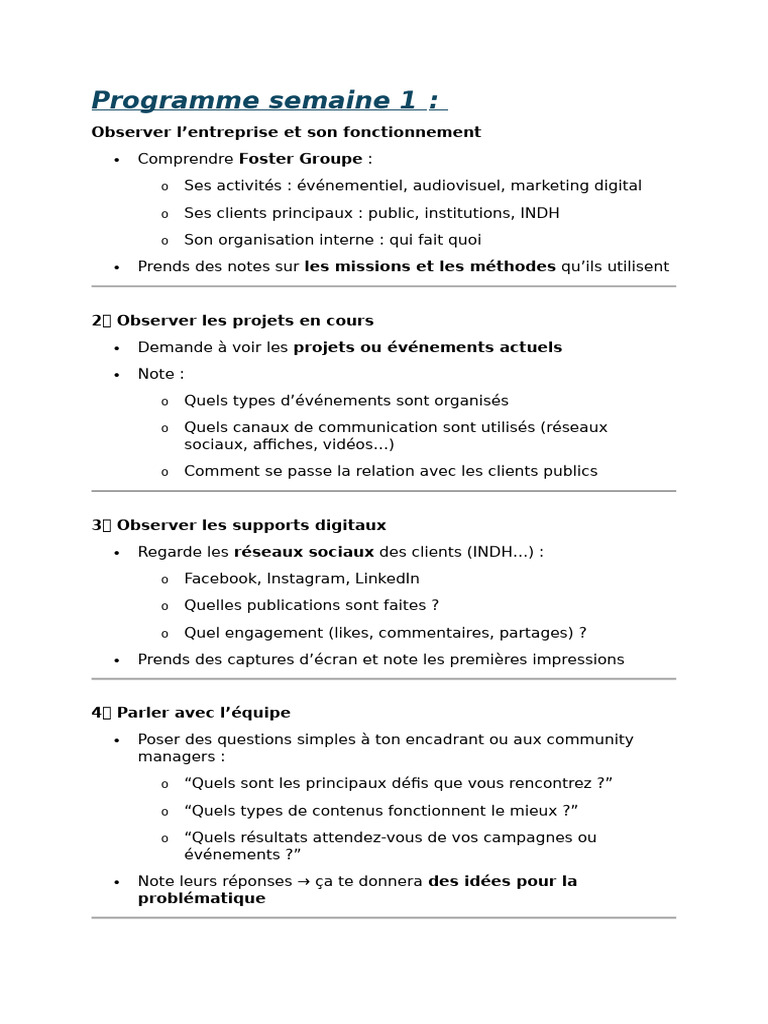 Programme Semaine 1 | PDF | Réseautage social | Facebook