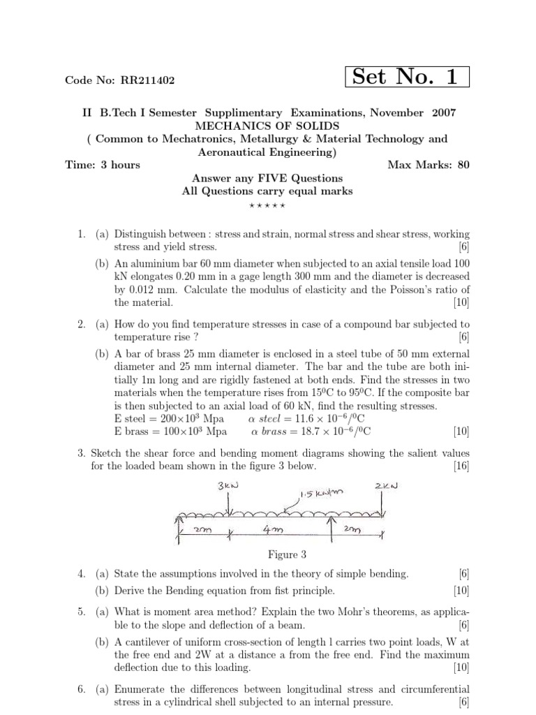 Mechanics of Solids Exam Questions | PDF | Bending | Stress (Mechanics)